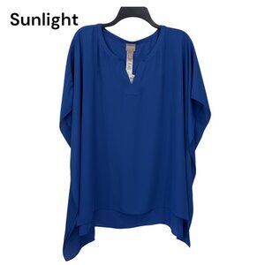 Chicos Blue Flowy V-Neck Tunic Top With Side Split Hem Design Size S/M